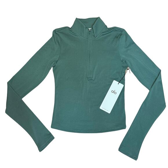 NWT Alo Yoga SoftSculpt Precision ¼ Zip Long Sleeve 🌿 XS Clover Green Sold Out - Picture 1 of 4